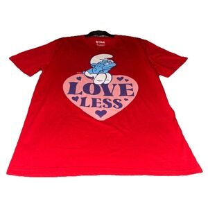 Smurfs Red T-Shirt Featuring Grouchy Smurf "Loveless" Pink Heart Unisex Adult XL